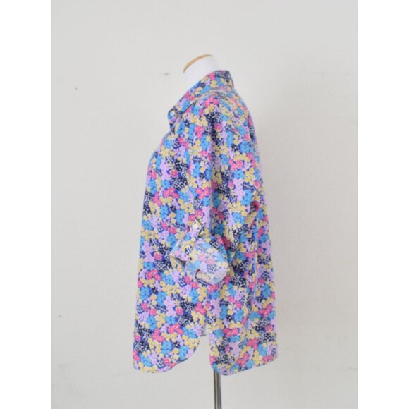 Vintage 80s Poly/Cotton Blue Floral Print Blouse |‎ size Large - Picture 2 of 10